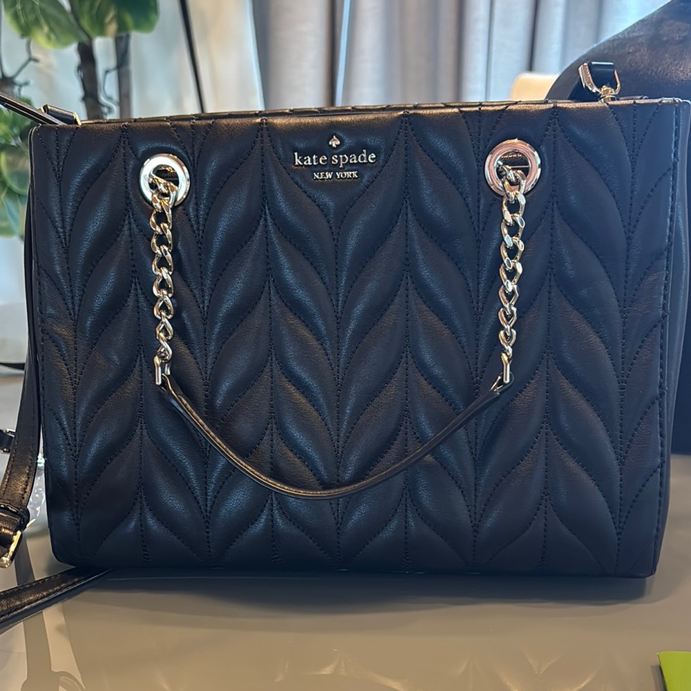 Kate Spade Black Quilted Top Handle bag with Shoulder strap